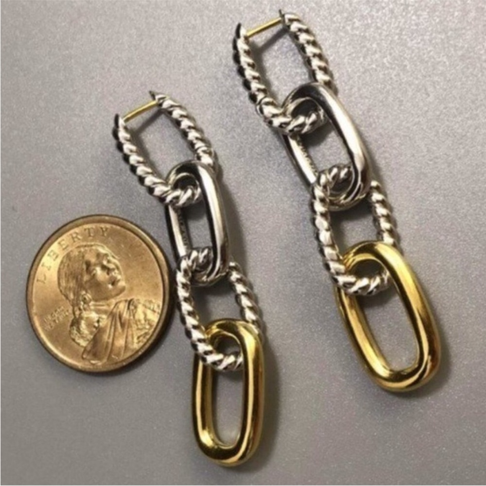 David Yurman Mixed Metal Link Drop Earrings — Gold and Silver - Picture 7 of 7